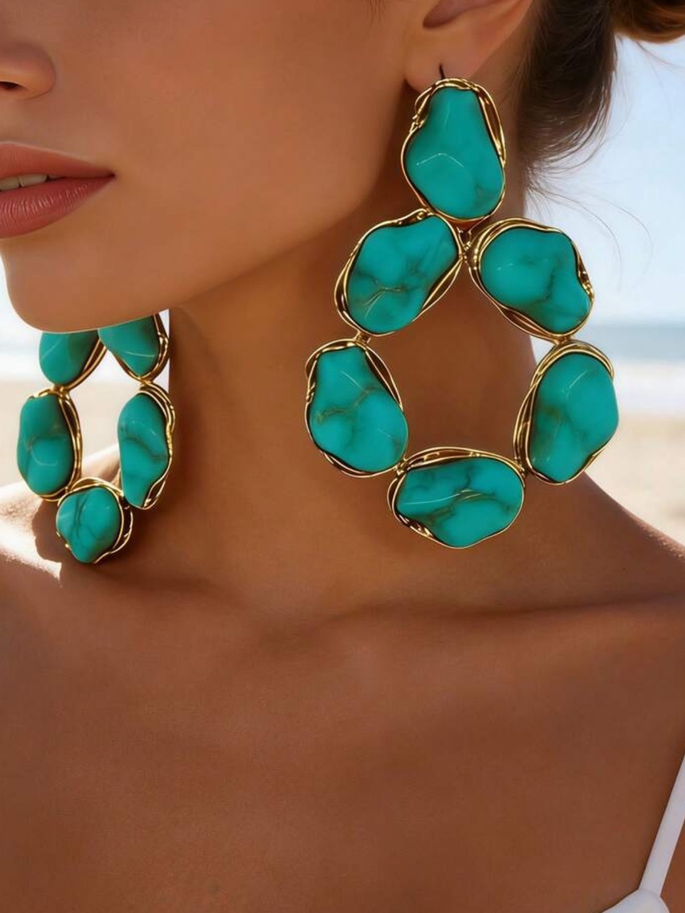 1 Pair Niche Design Vintage Irregular Baroque Faux Pearl Large Hoop Earrings,